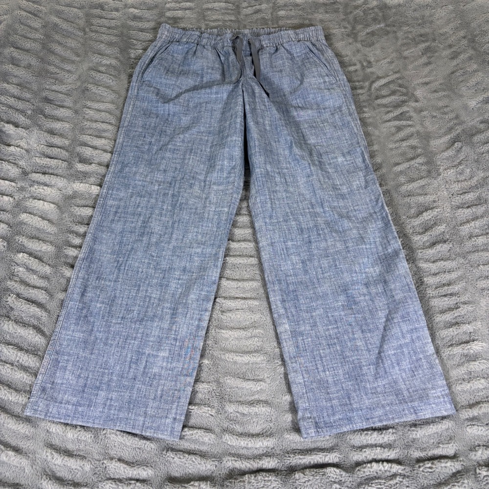 LL Bean Favorite Fit Linen Wide Leg Crop Pants Blue Chambray 10 Petite AT597